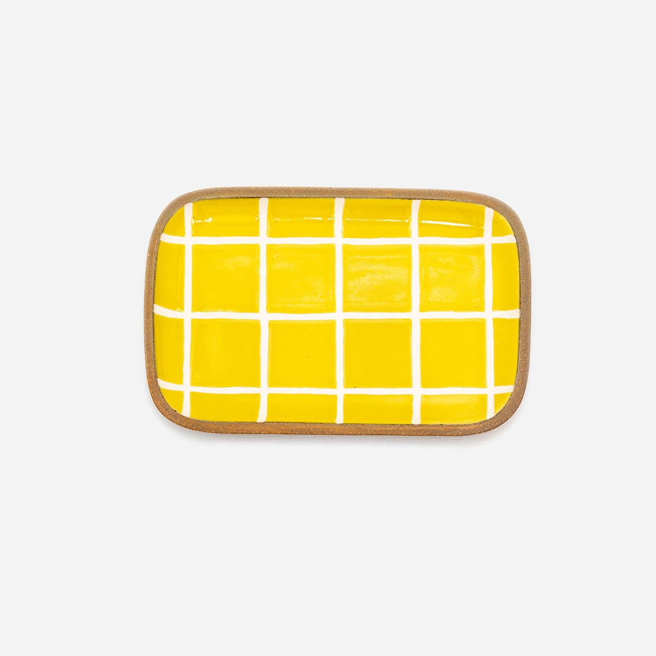 一翠窯 長方皿 小 格子 黄色