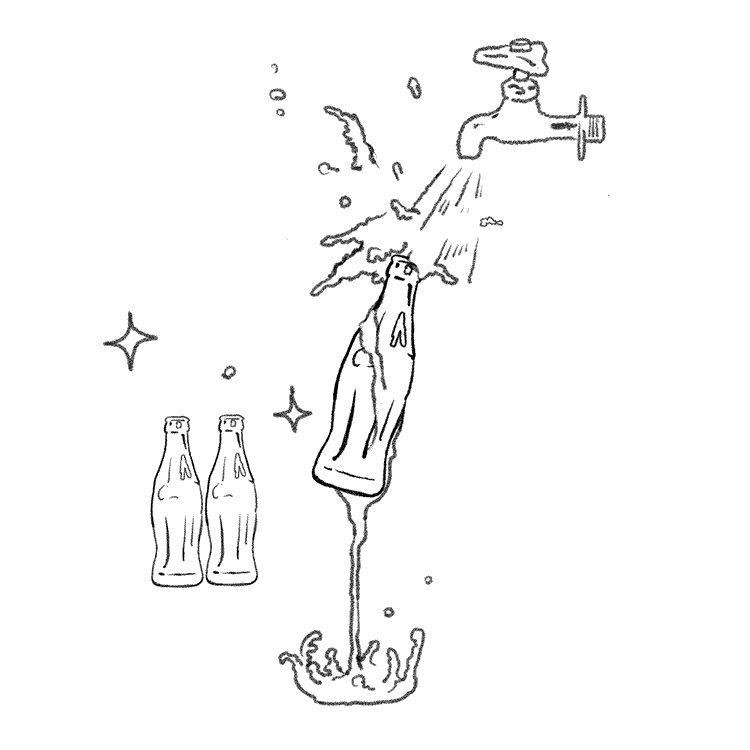 コーラ瓶を洗うイラスト