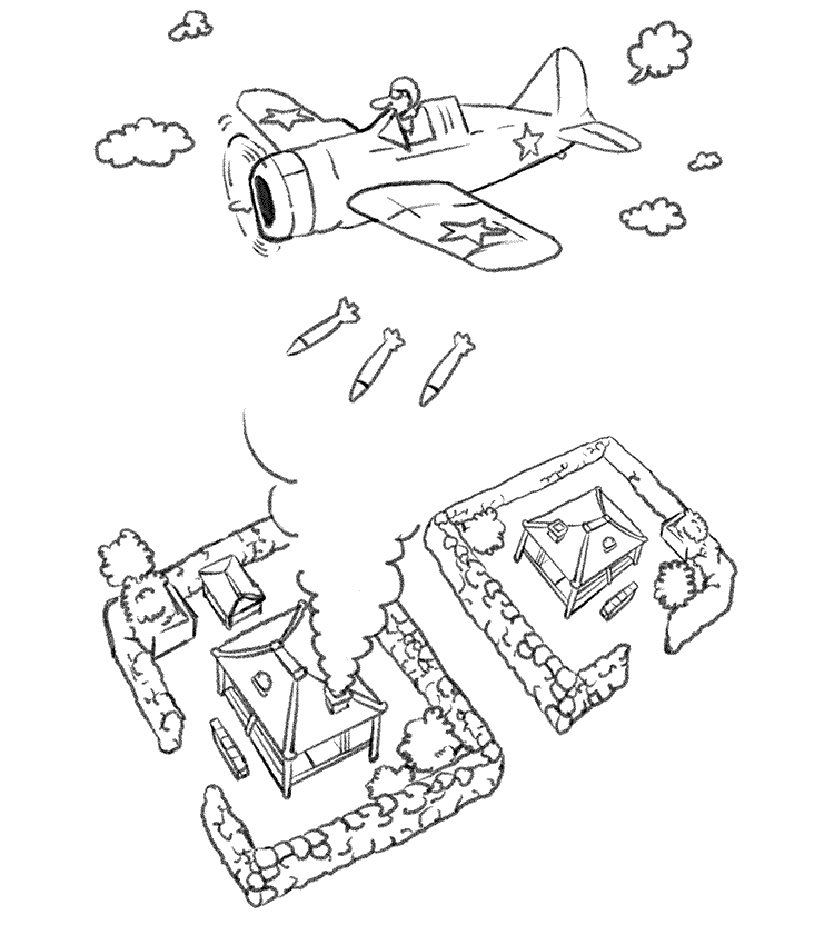航空機が工房を壊すイラスト
