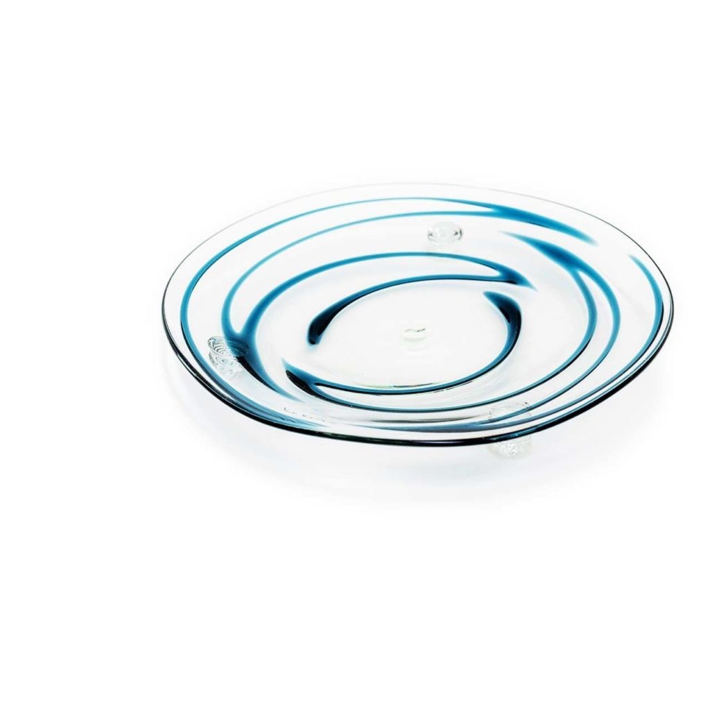 ガラス工房ロブスト 三ツ足皿の紺色