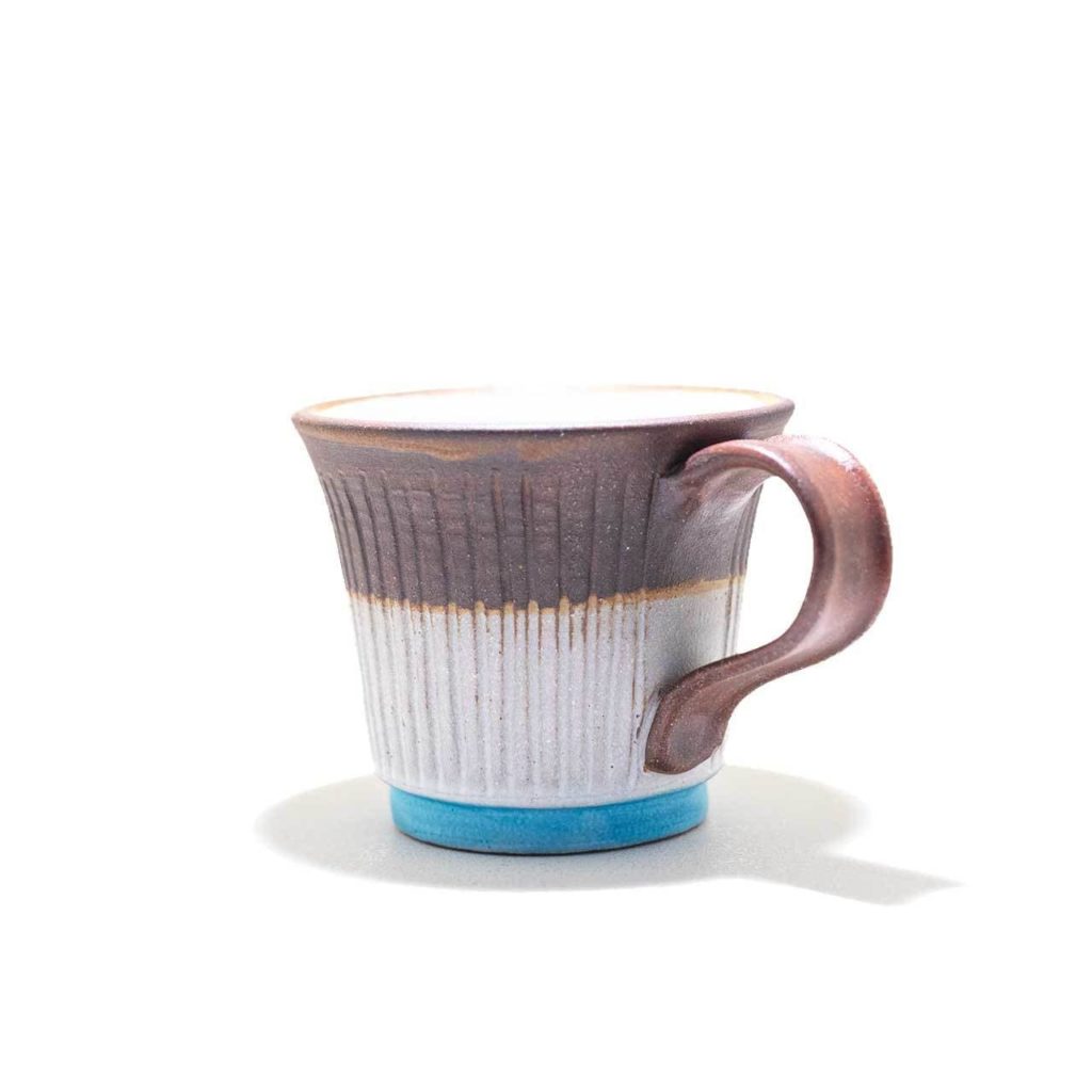 工房ことりの しのぎコーヒーカップ 茶と白のツートン
