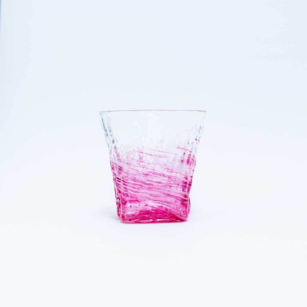 琉球ガラス匠工房/さざ波残波グラス/ピンク