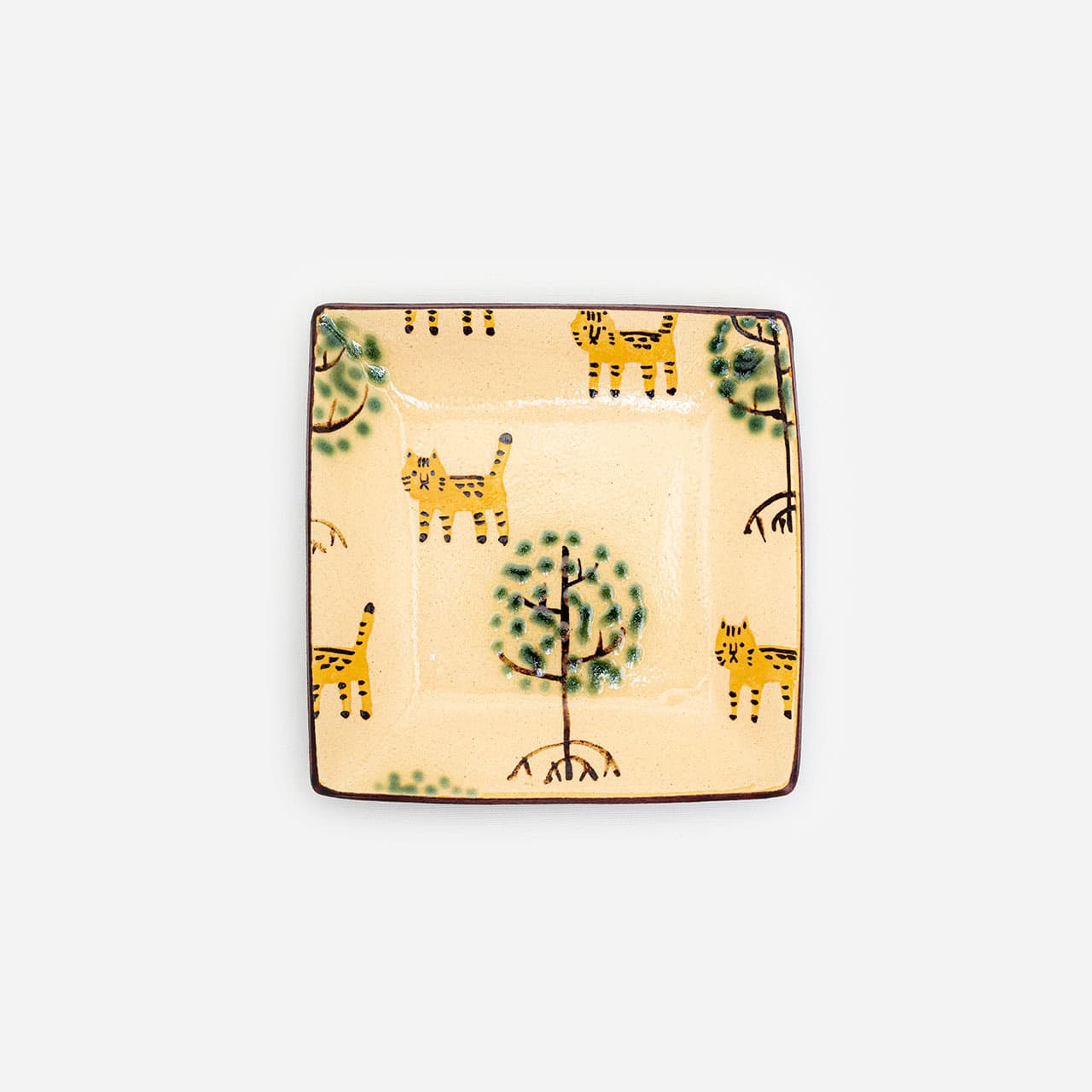 沖縄陶器 やちむん アトリエクッチャネ 角皿 西表山猫とマングローブ