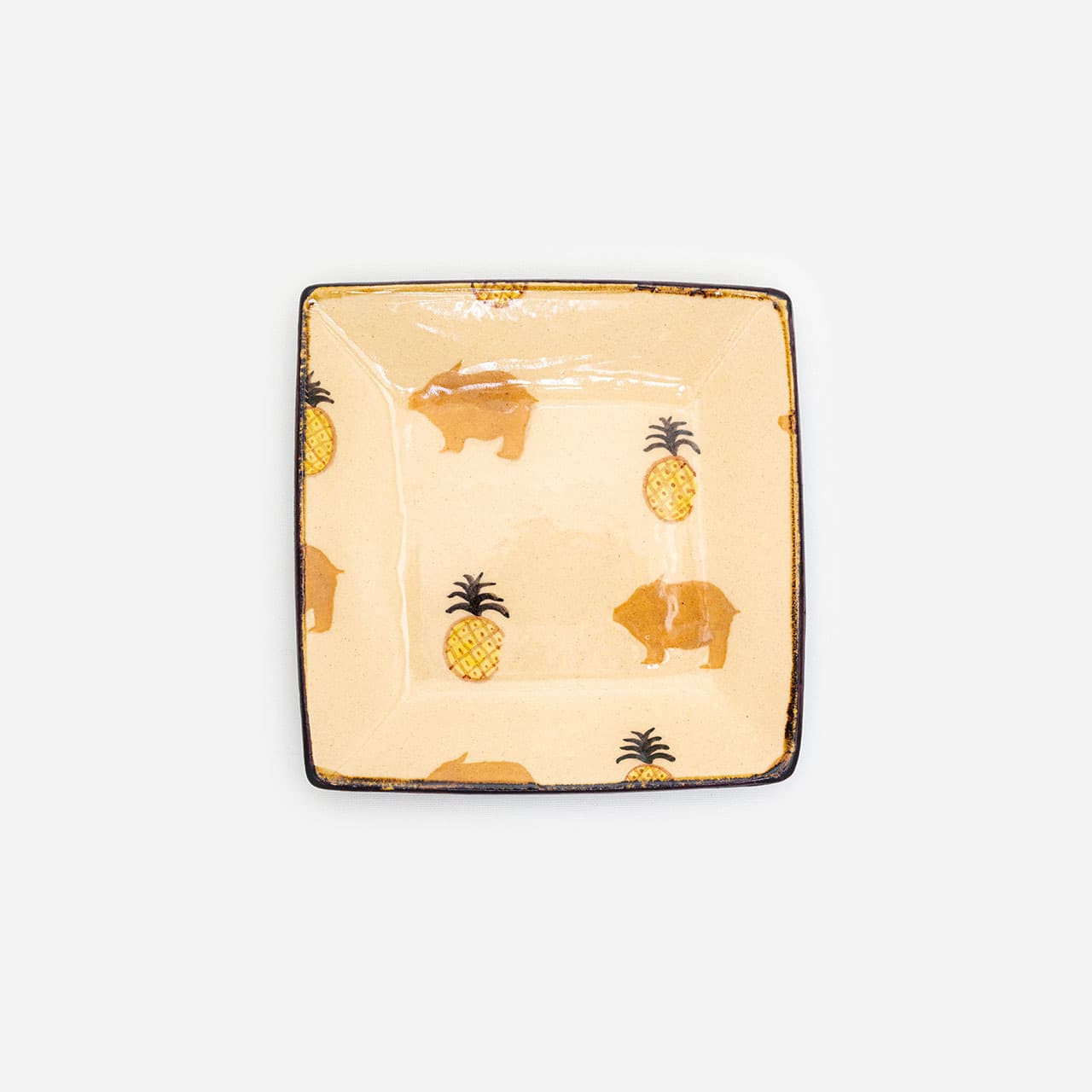 沖縄陶器 やちむん アトリエクッチャネ 角皿 ポークとパイナップル 酢豚