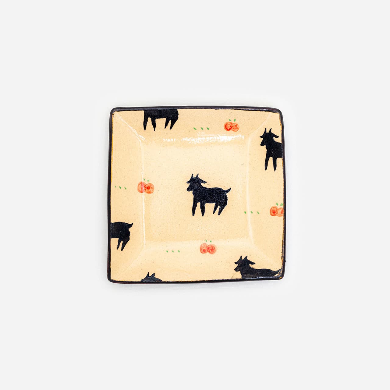 沖縄陶器 やちむん アトリエクッチャネ 角皿 黒山羊さんとアセロラさん