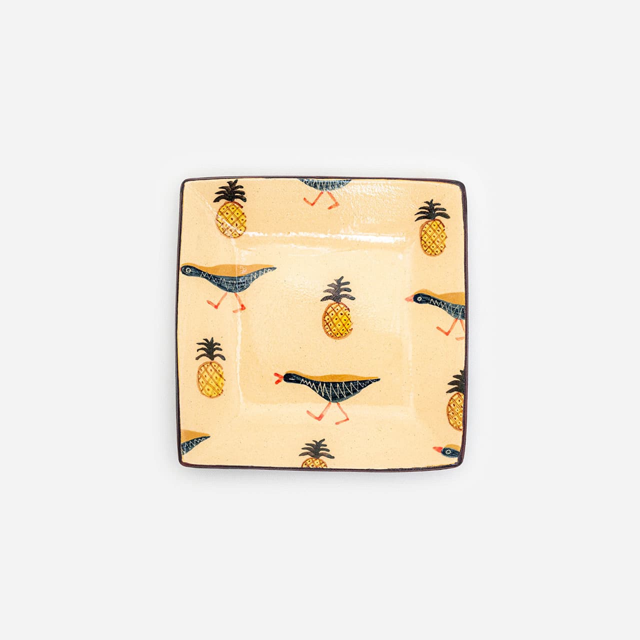 沖縄陶器 やちむん アトリエクッチャネ 角皿 ヤンバルくいな&ぱいん