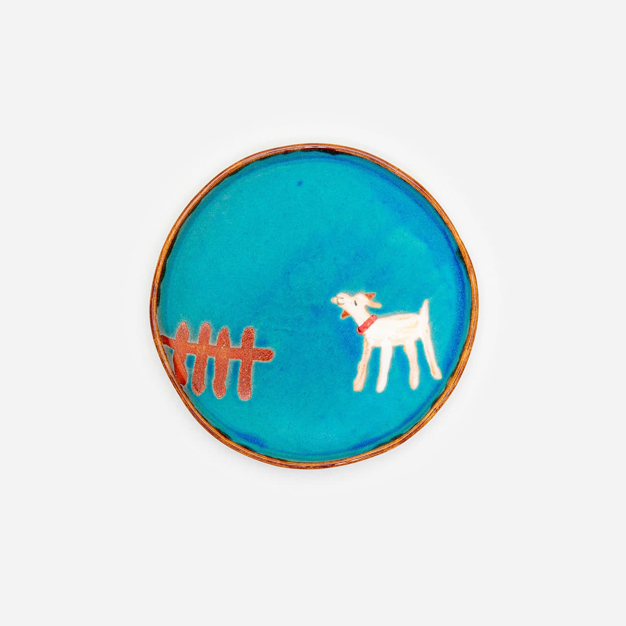 沖縄陶器 やちむん アトリエクッチャネ シェアプレート6寸 上向いてヤギ