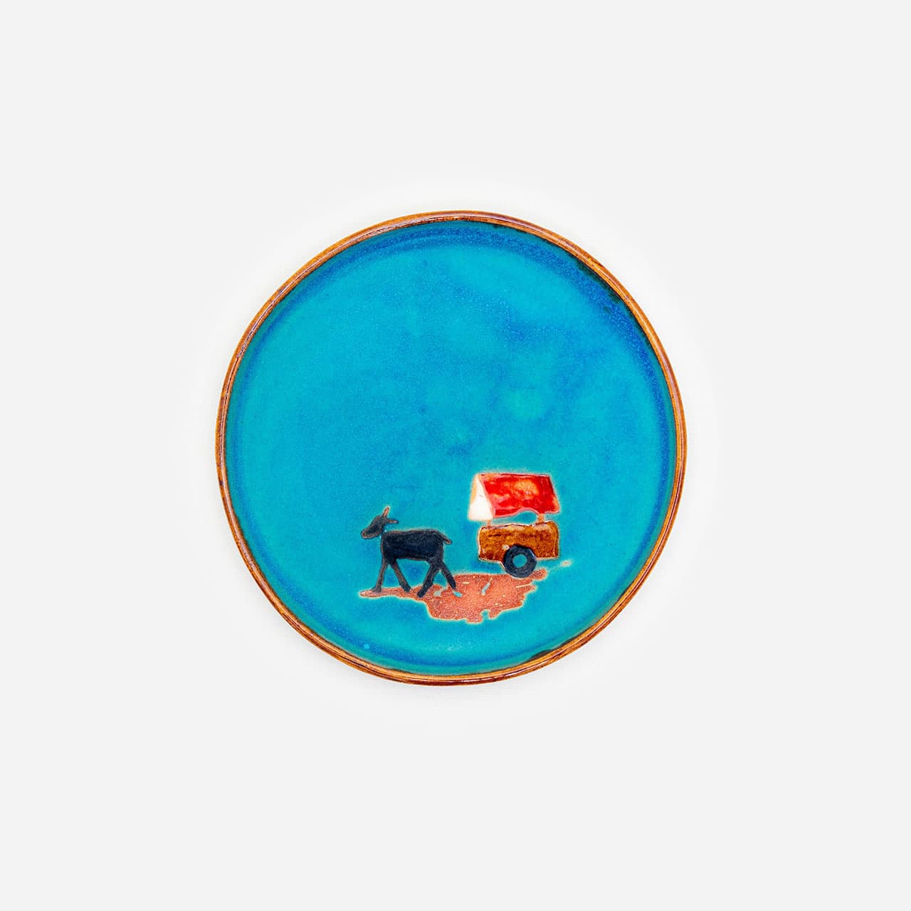 沖縄陶器 やちむん アトリエクッチャネ シェアプレート6寸 水牛さんお疲れさまです。