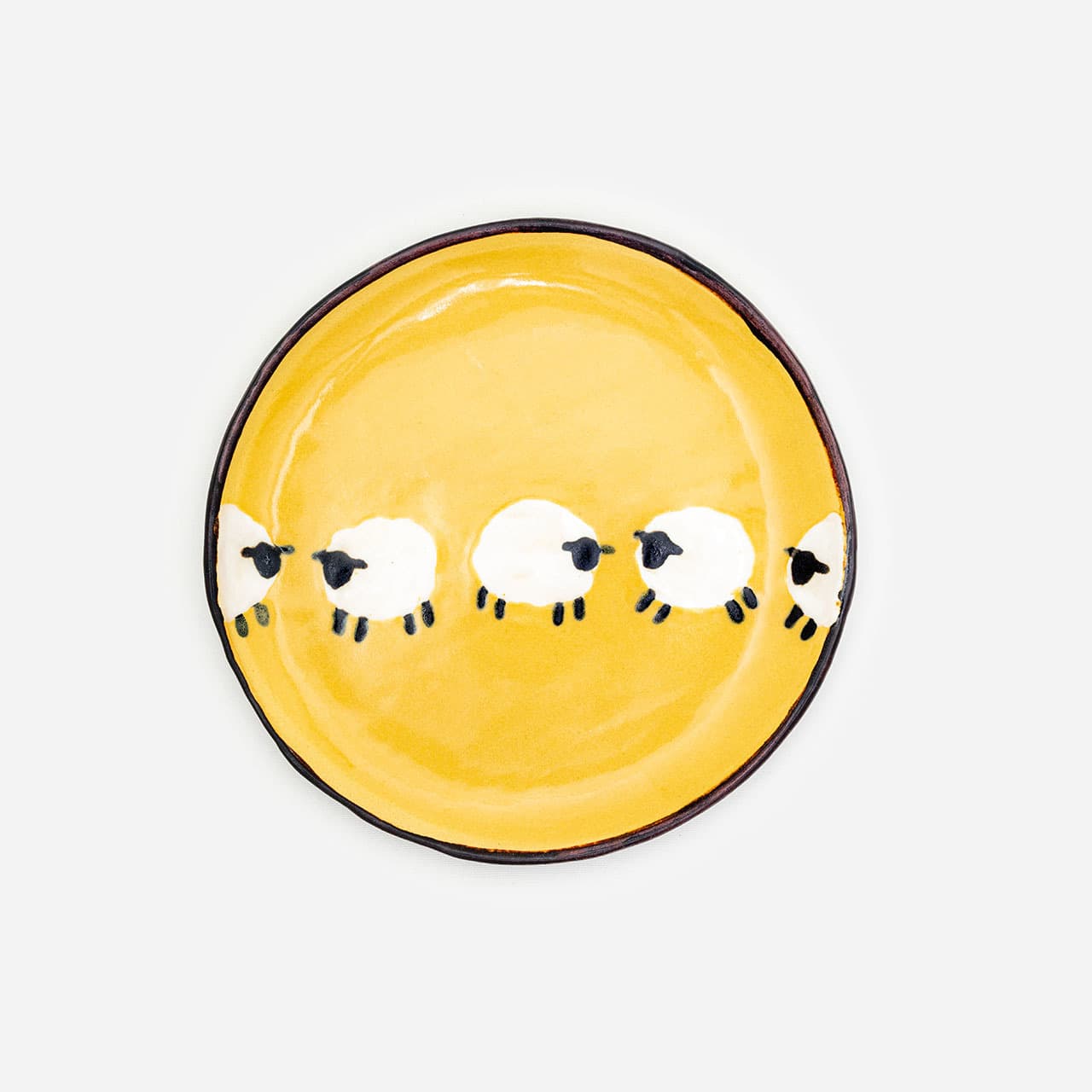 沖縄陶器 やちむん アトリエクッチャネ おかずプレート6寸 黄色 ひつじさん