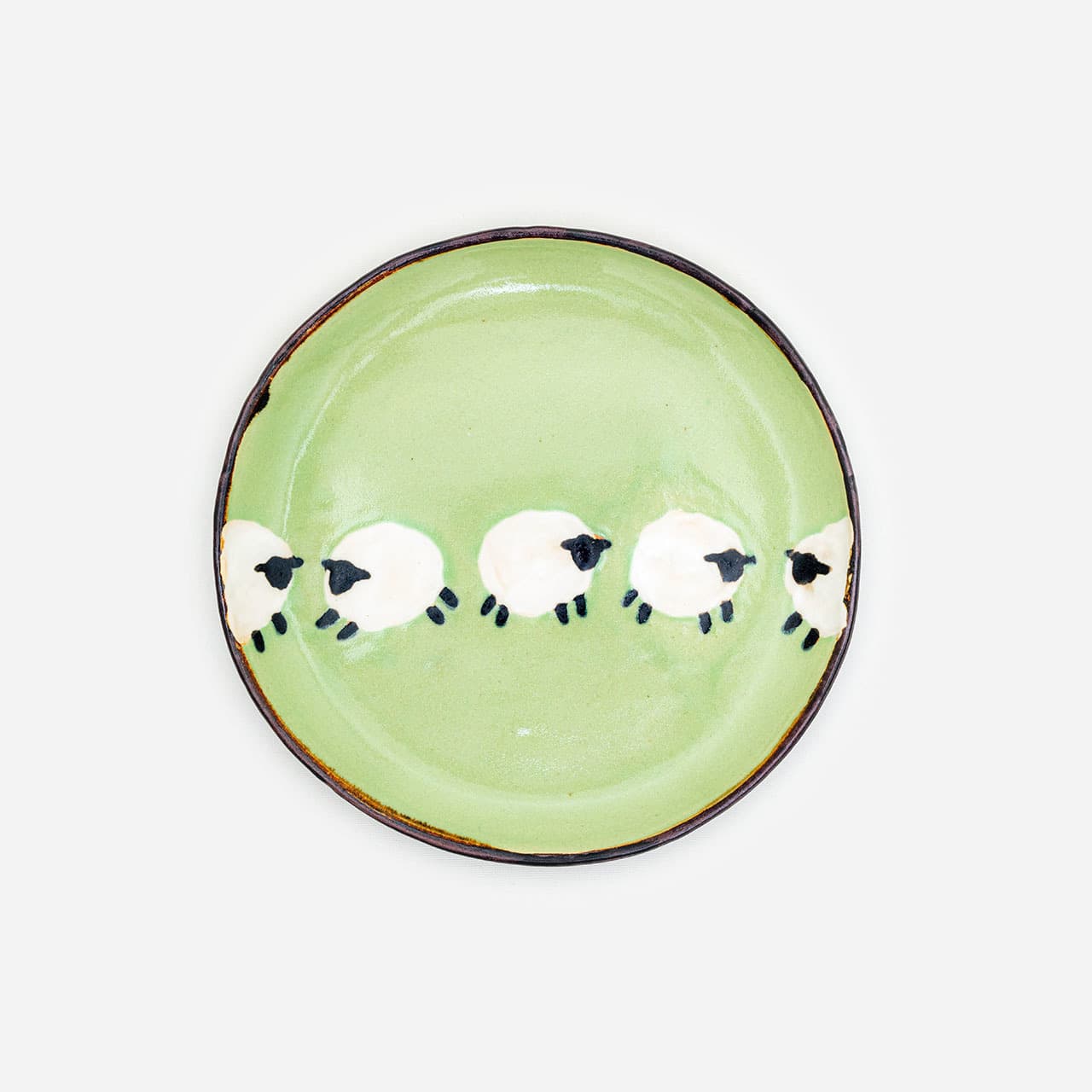 沖縄陶器 やちむん アトリエクッチャネ おかずプレート6寸 緑色 ひつじさん