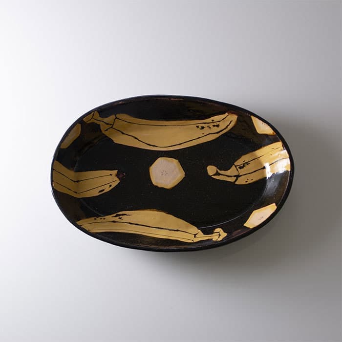 沖縄陶器 やちむん アトリエクッチャネ オーバル皿 島バナナ柄