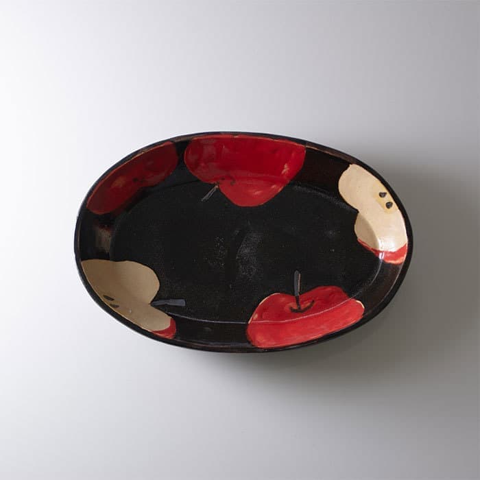 沖縄陶器 やちむん アトリエクッチャネ オーバル皿 りんご柄