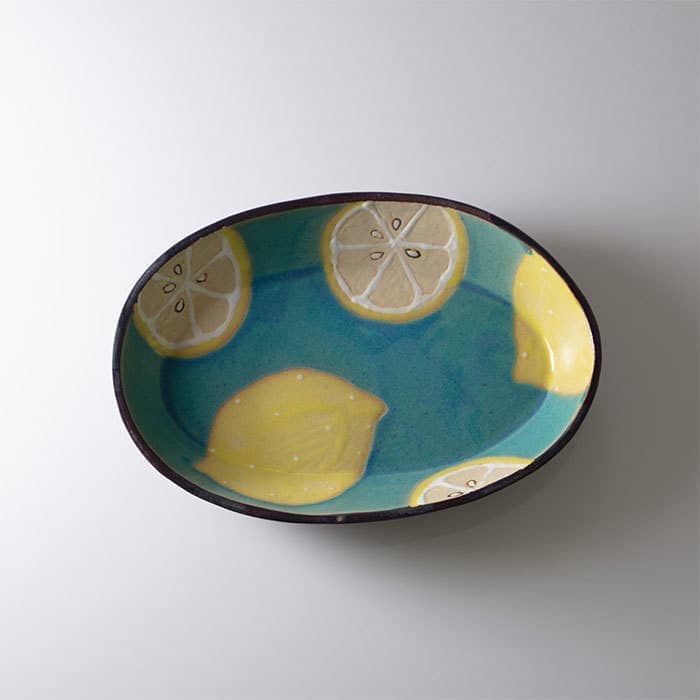沖縄陶器 やちむん アトリエクッチャネ オーバル皿 レモン柄