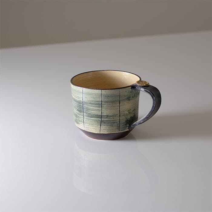 沖縄陶器 やちむん アトリエクッチャネ ワイドマグ ゴスストライプ柄