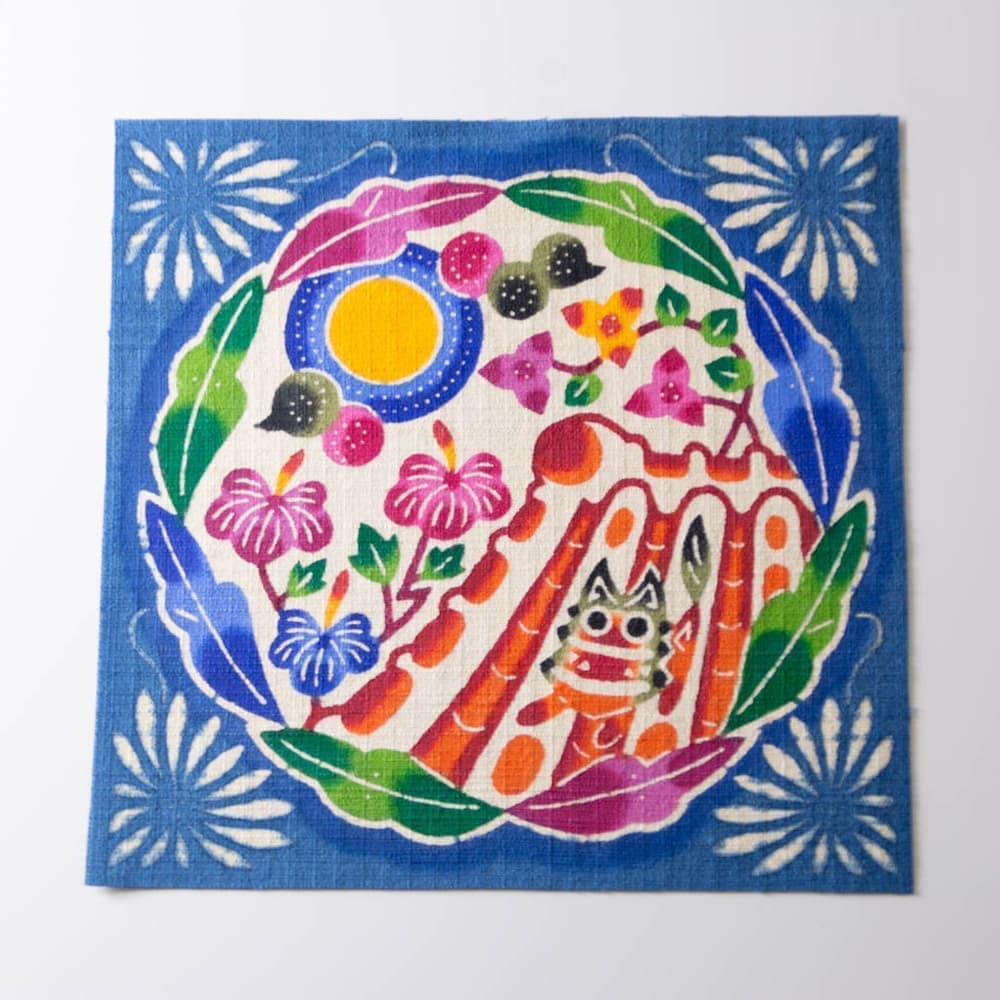 紅型/中西敏也/満月とシーサー/20cm